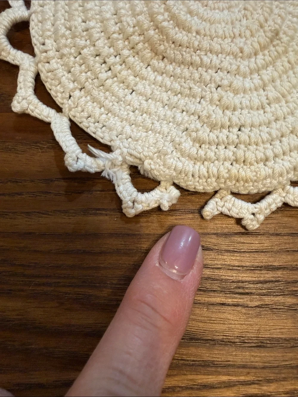 Source Unknown Red, Cream & Green Crochet Decorative Doily